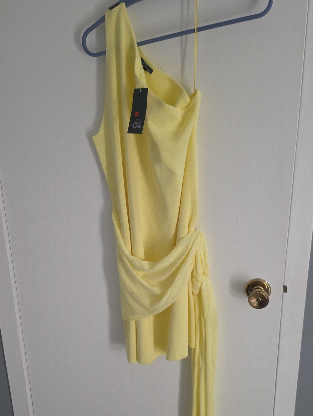 Kids XXL Or S Womans wild fable Pale Yellow One-Shoulder Draped Mini Dress